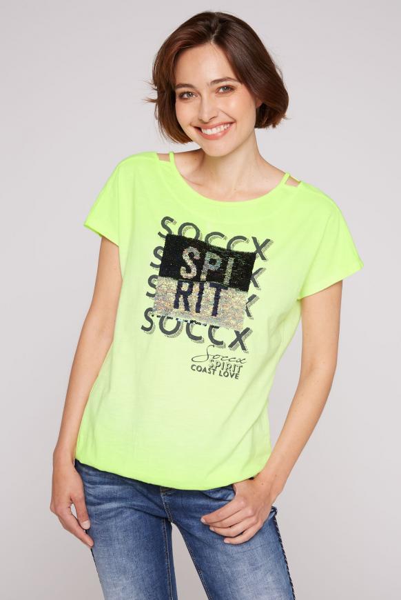 T-Shirt mit Cut-Out und Wendepailletten super lemon