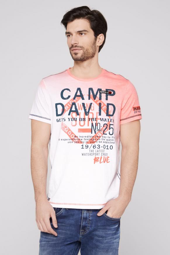 T-Shirt mit diagonalem Dip-Dye-Effekt neon coral