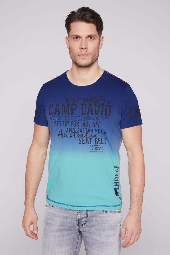 T-Shirt mit Dip-Dye-Effekt und Logo Artworks bright blue