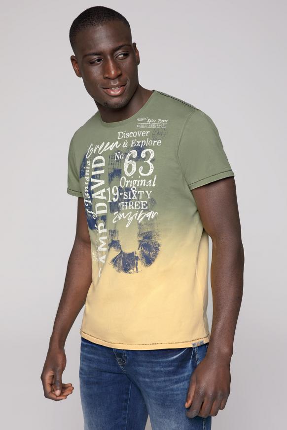T-Shirt mit Dip-Dye-Effekt und Print tangerine