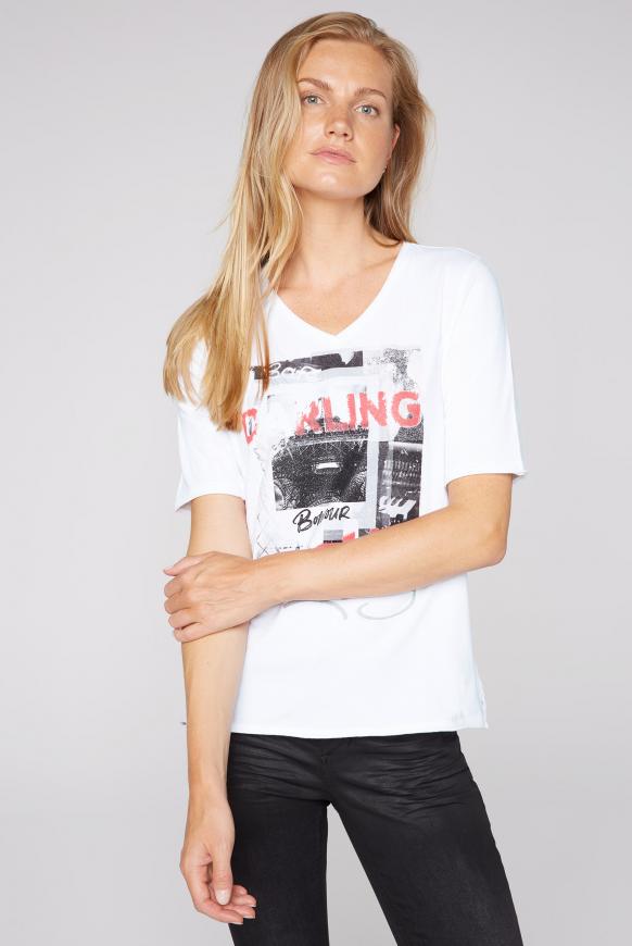 T-Shirt mit Glitter-Print und Used-Kanten