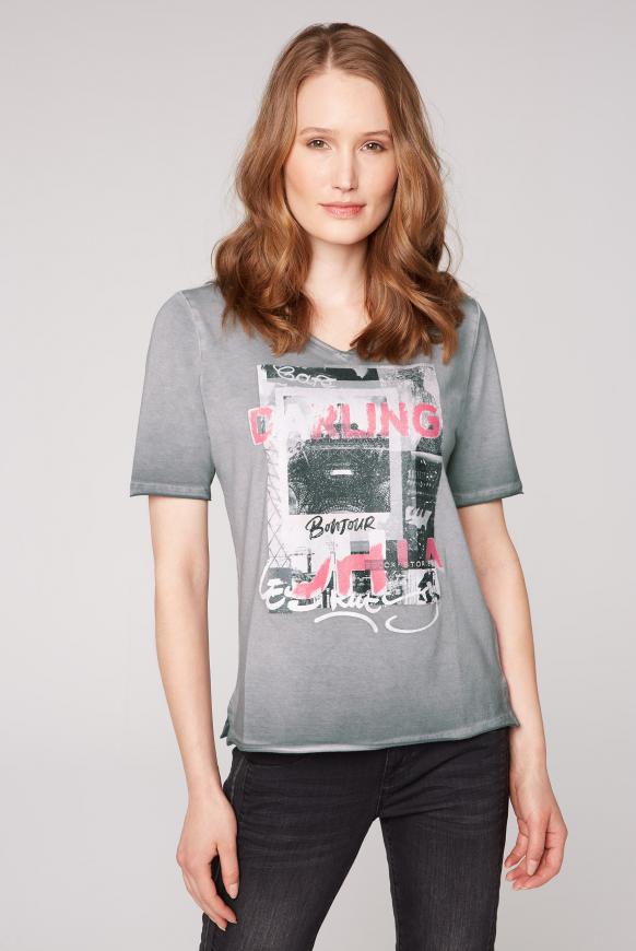 T-Shirt mit Glitter-Print und Used-Kanten