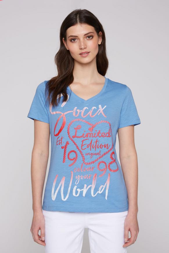 T-Shirt mit Glitter Puff Print soft blue