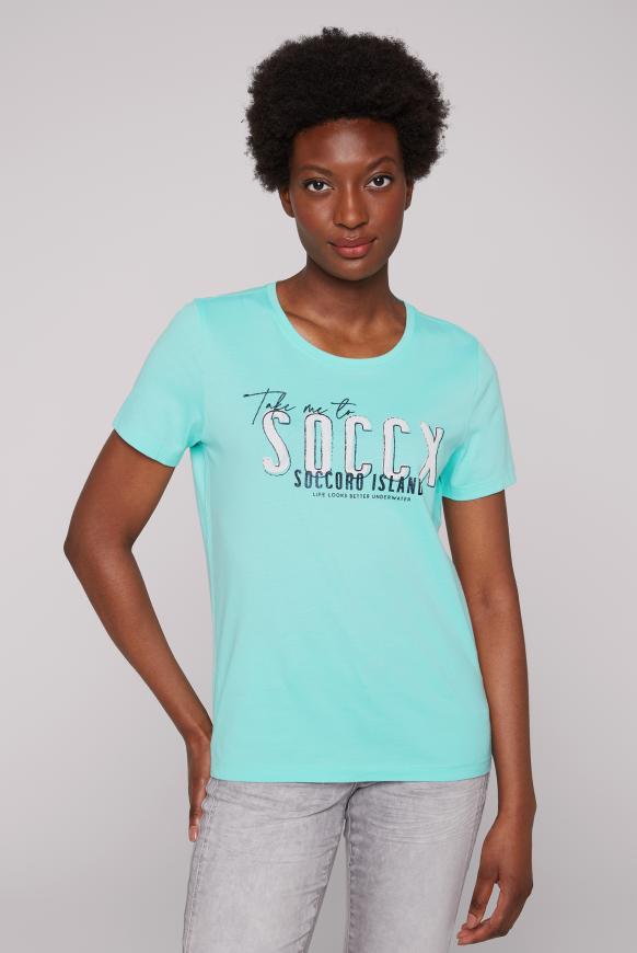 T-Shirt mit Glitter Wording Print flash aqua