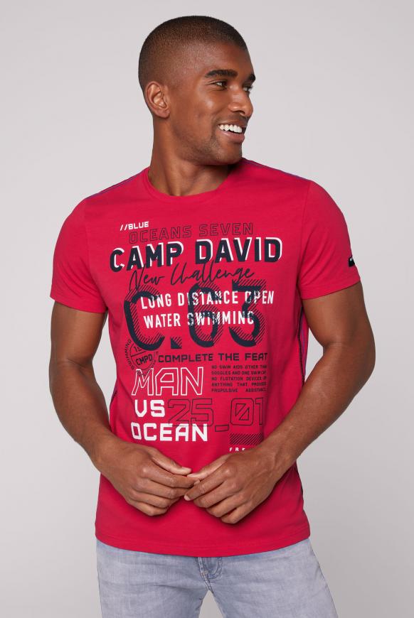 T-Shirt mit großem Label Print royal red