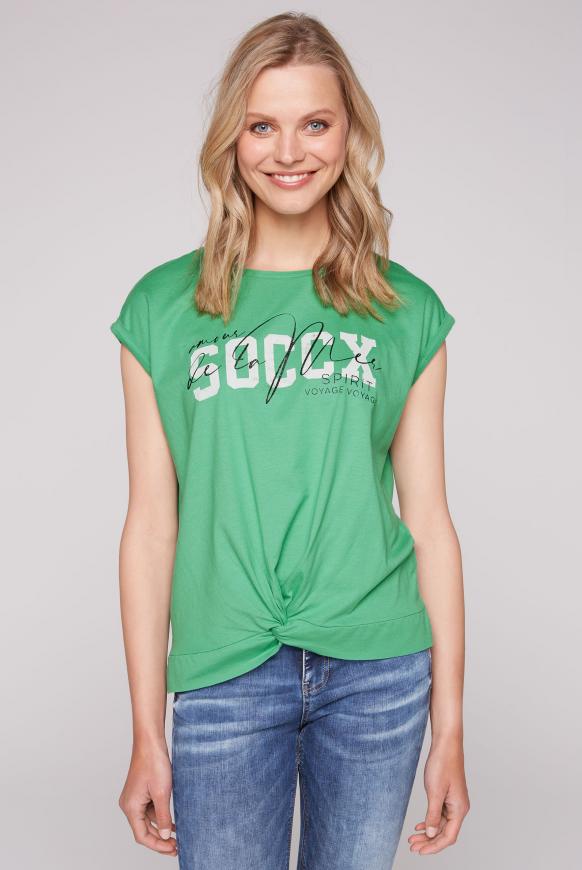 T-Shirt mit Knoten und Label Print frenchy green