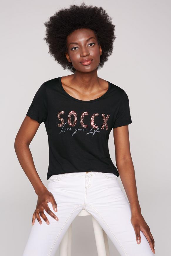 T-Shirt mit Logo aus Glitzersteinen