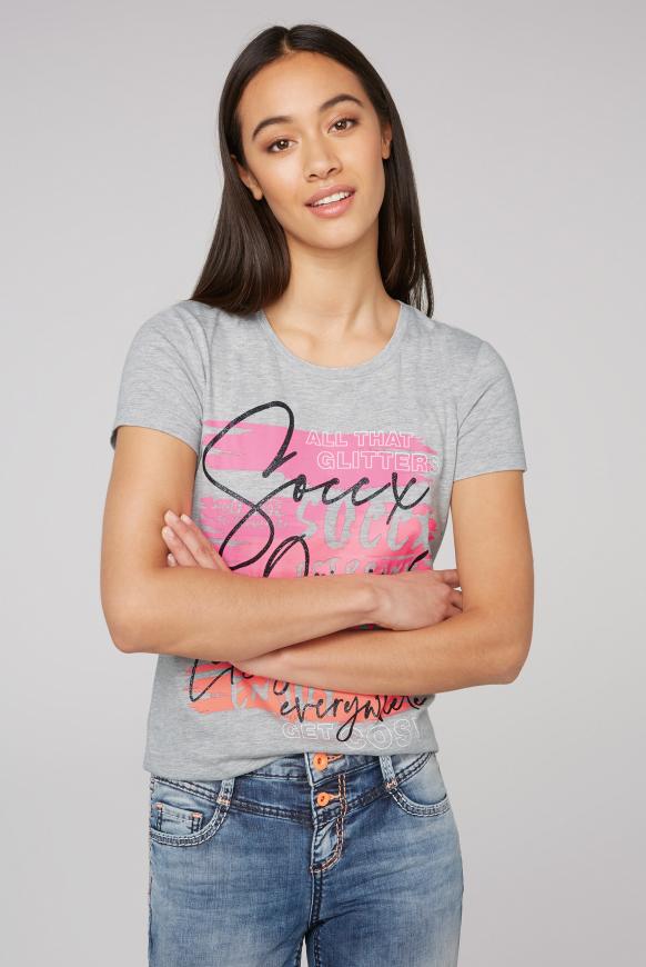 T-Shirt mit Neon Glitter Print grey melange