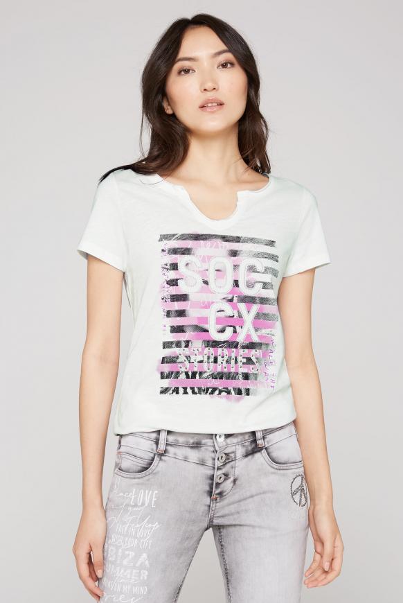 T-Shirt mit offenen Kanten und Logo Artwork