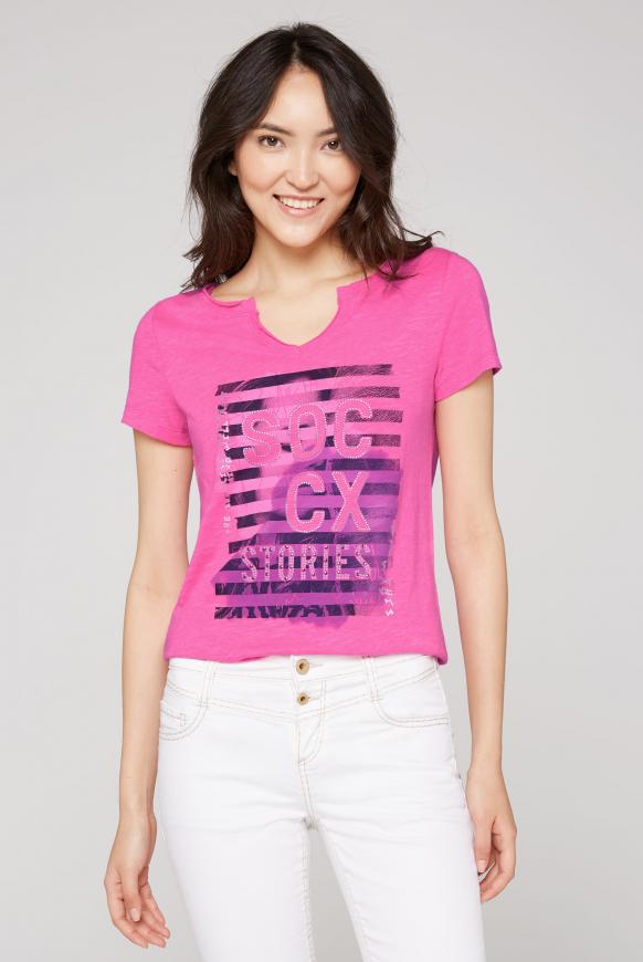 T-Shirt mit offenen Kanten und Logo Artwork