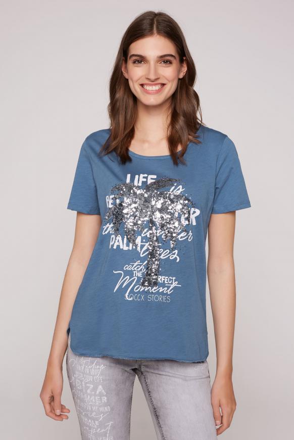 T-Shirt mit Pailletten-Artwork wave blue