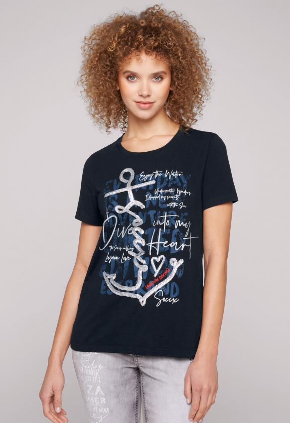 T-Shirt mit Pailletten-Artwork blue navy