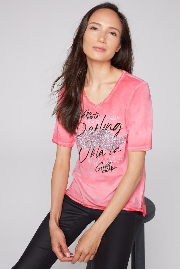 T-Shirt mit Pailletten und Used-Kanten