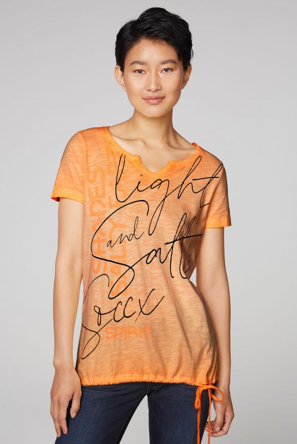 T-Shirt mit Print und Bindeband im Saum