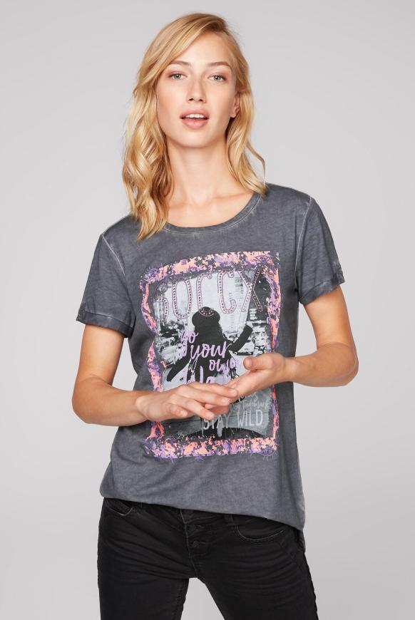 T-Shirt mit Print und Glitzersteinen