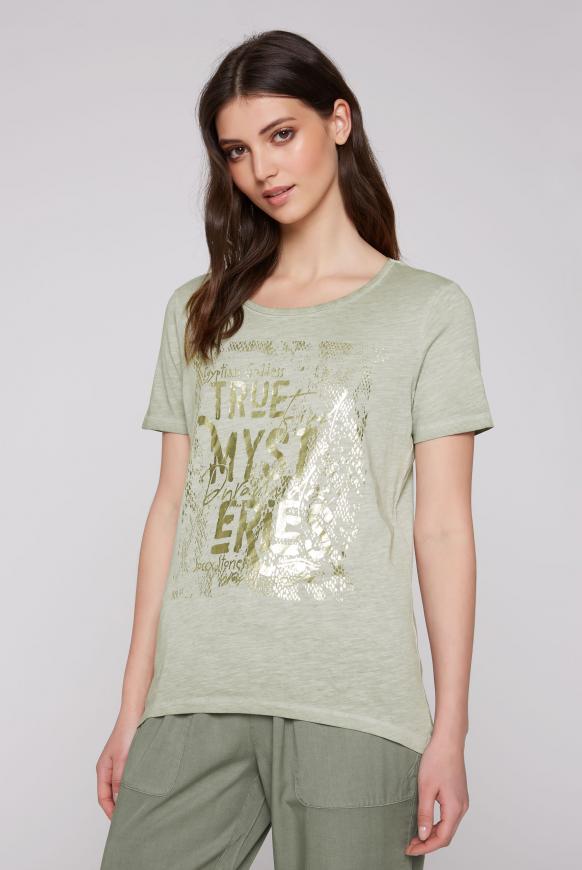 T-Shirt mit Print und Glitzersteinen sage green