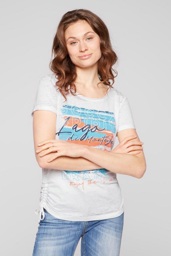 T-Shirt mit Print und seitlichen Raffungen