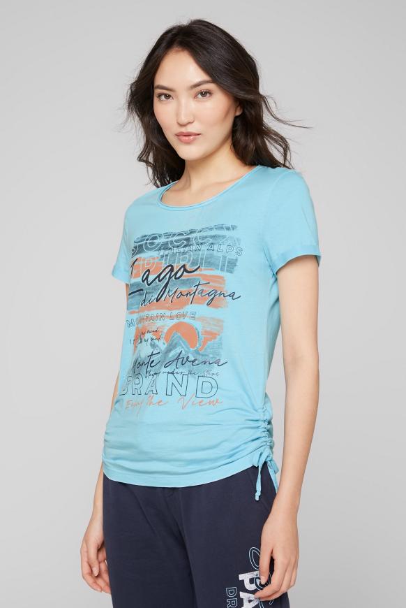 T-Shirt mit Print und seitlichen Raffungen clear blue