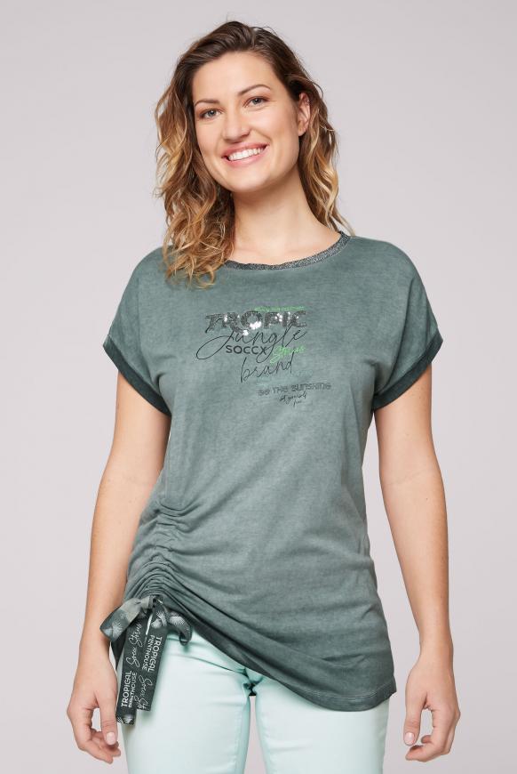 T-Shirt mit Raffung und Pailletten-Artwork