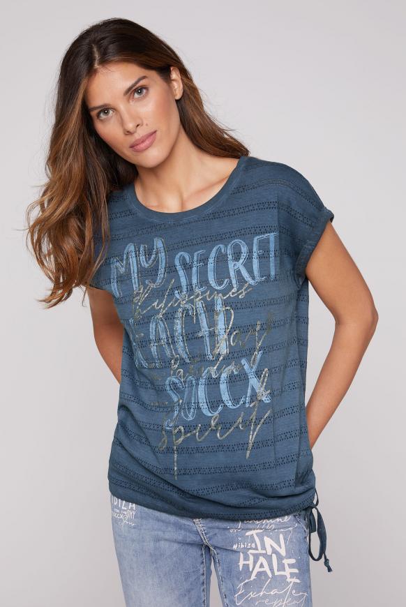 T-Shirt mit Strukturstreifen und Glitter Print