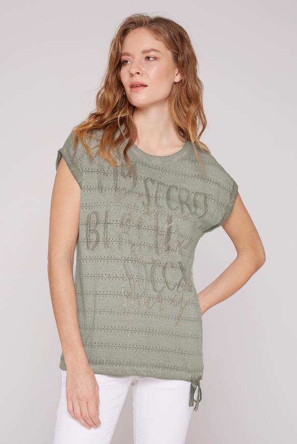 T-Shirt mit Strukturstreifen und Glitter Print