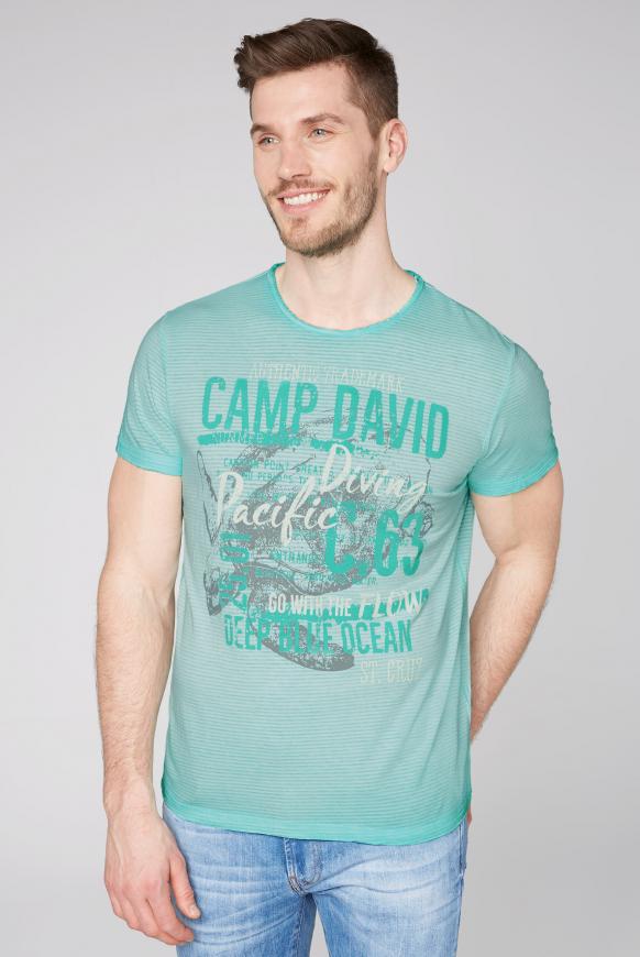 T-Shirt mit Strukturstreifen und Used Print aqua green