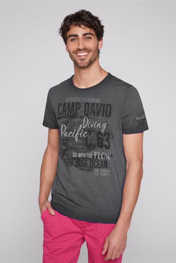 T-Shirt mit Strukturstreifen und Used Print