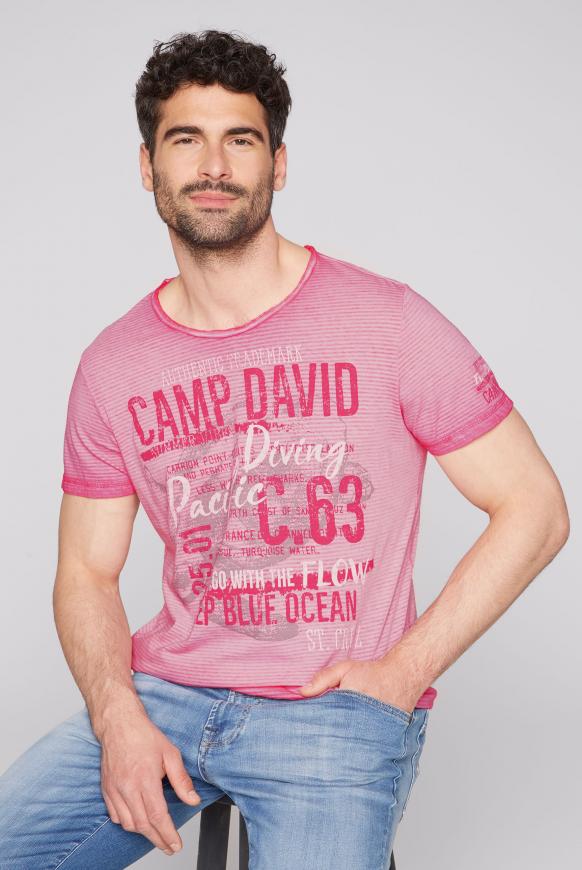 T-Shirt mit Strukturstreifen und Used Print