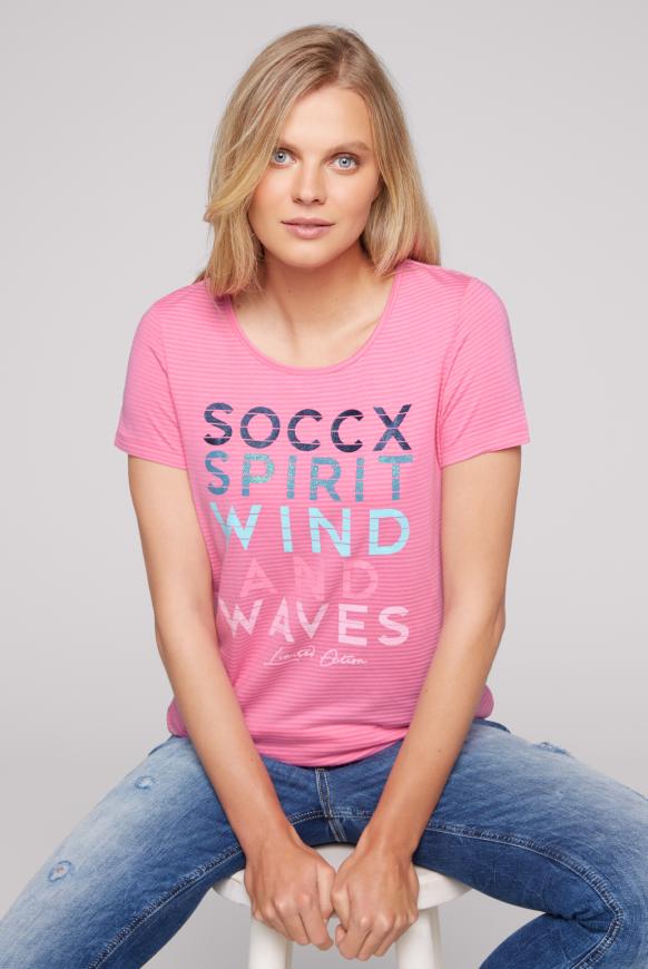T-Shirt mit tonigen Streifen und Glitter Print pink punch