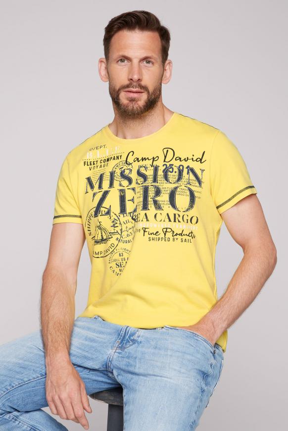 T-Shirt mit Used-Optik und Artwork yellow sun