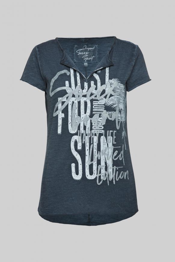 T-Shirt mit Used-Optik und Glitter Print
