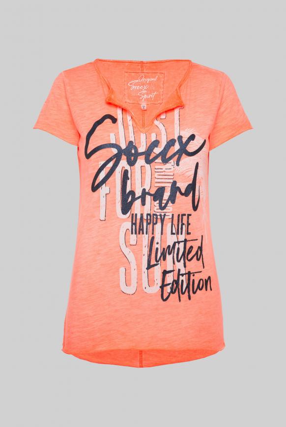 T-Shirt mit Used-Optik und Glitter Print