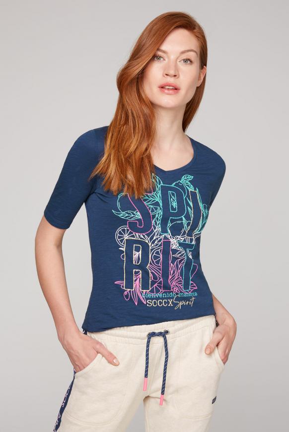 T-Shirt mit V-Ausschnitt und Artwork