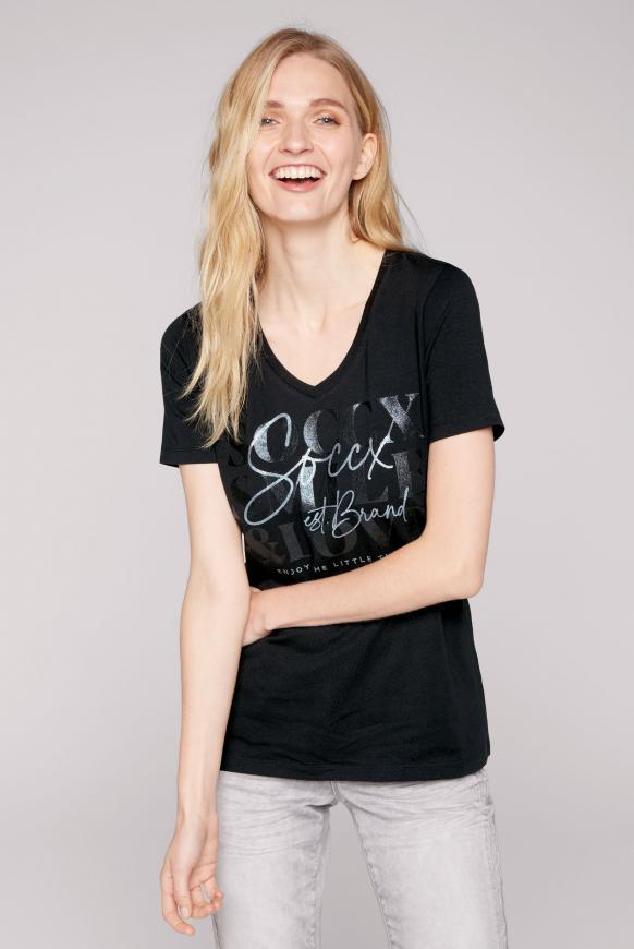 T-Shirt mit V-Ausschnitt und Artwork
