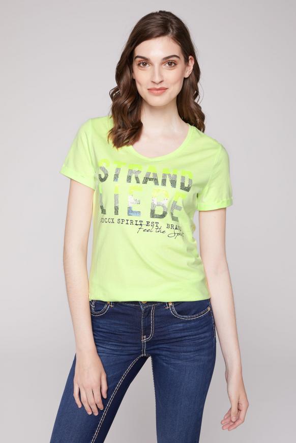 T-Shirt mit V-Ausschnitt und Pailletten-Artwork super lemon