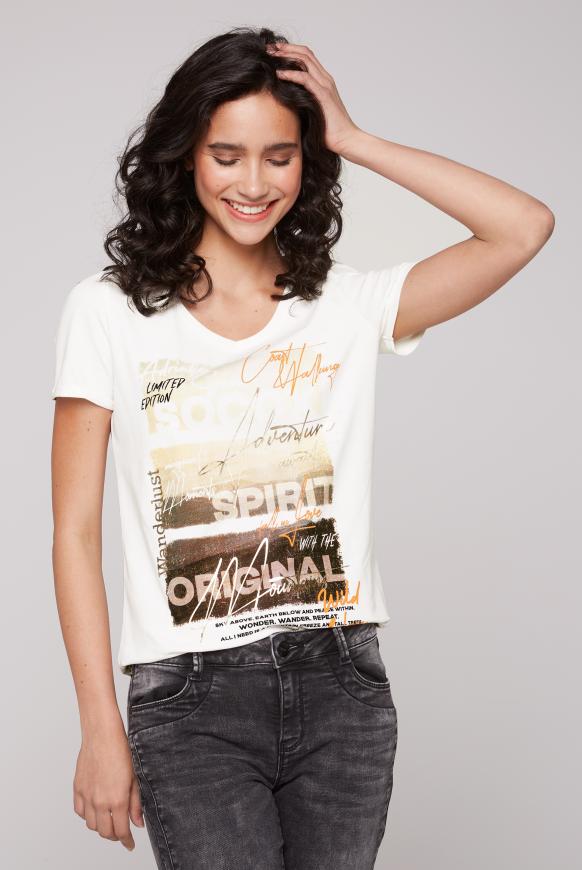 T-Shirt mit V-Ausschnitt und Print