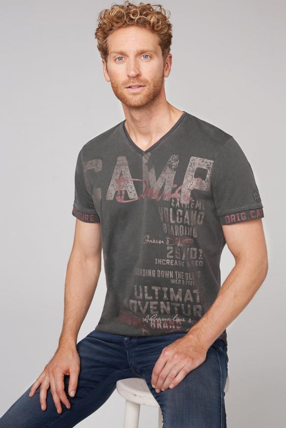T-Shirt mit V-Ausschnitt und Used-Optik black