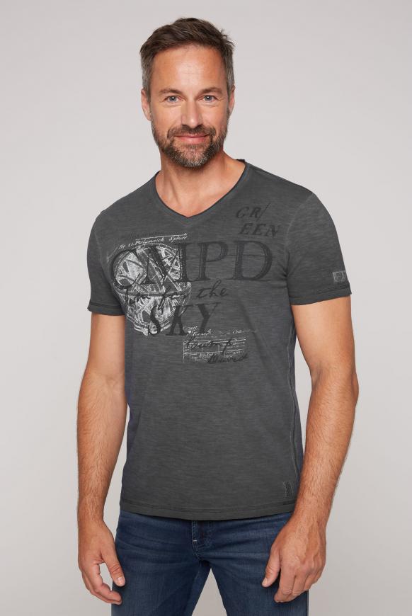 T-Shirt mit V-Ausschnitt und Used Prints black