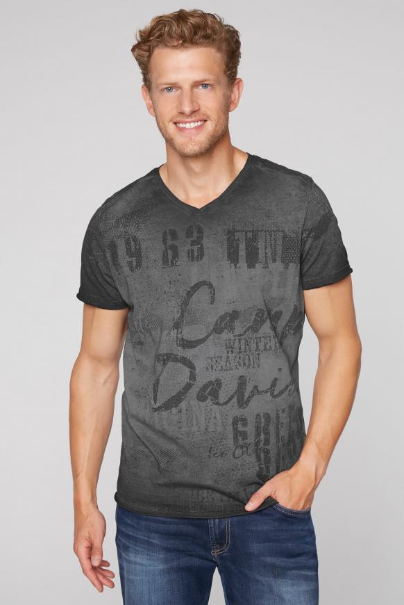 T-Shirt mit V-Neck und All Over Print