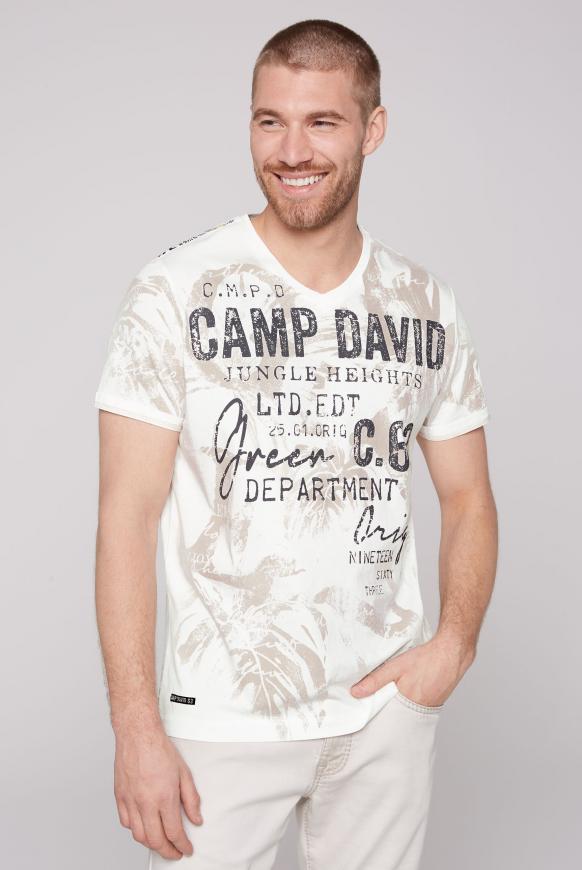 T-Shirt mit V-Neck und All Over Print