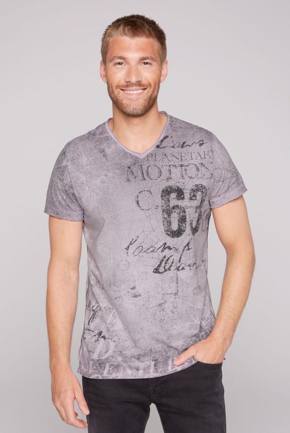 T-Shirt mit V-Neck und All Over Print french violet