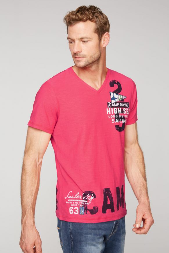 T-Shirt mit V-Neck und Artworks