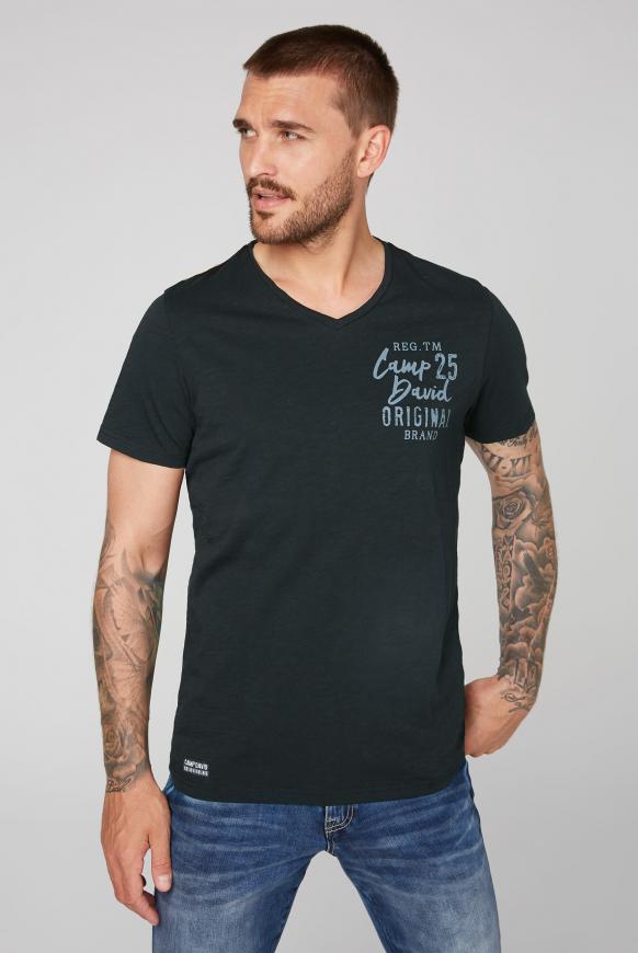 T-Shirt mit V-Neck und Back Print black