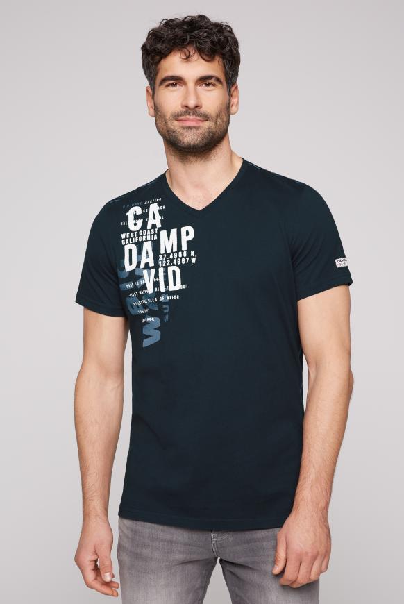 T-Shirt mit V-Neck und Label Prints blue navy