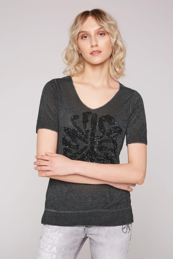 T-Shirt mit V-Neck und Pailletten-Artwork