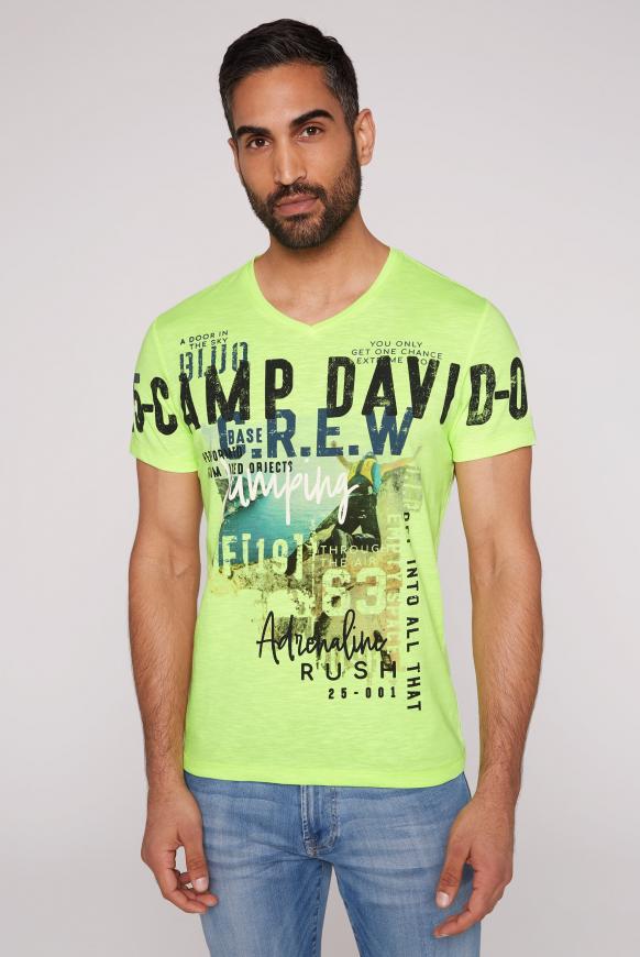 T-Shirt mit V-Neck und Photoprint neon lime