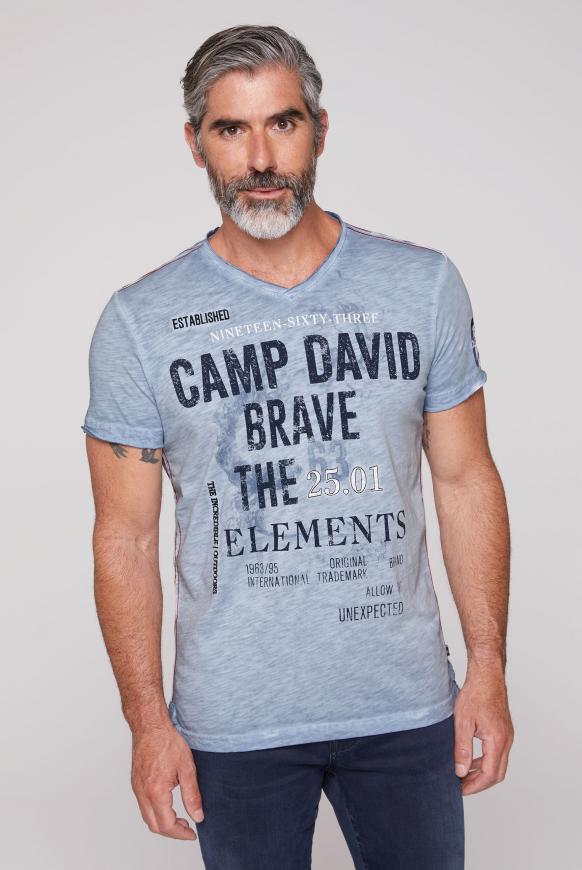 T-Shirt mit V-Neck und Used Look