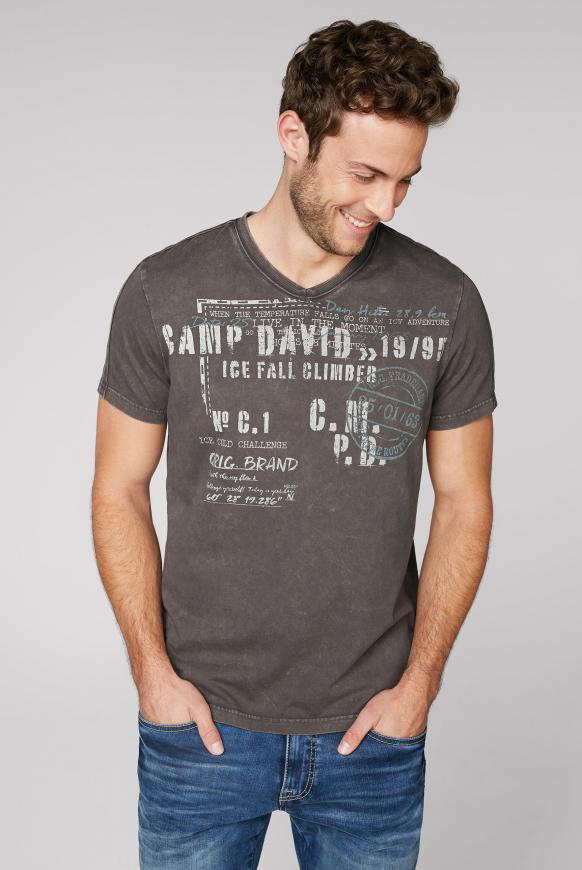 T-Shirt mit V-Neck und Used-Optik