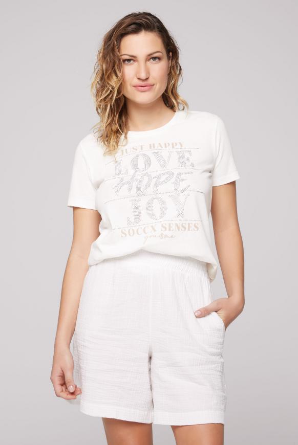 T-Shirt mit Wording aus Glitzersteinen cotton white