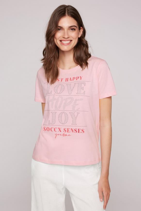 T-Shirt mit Wording aus Glitzersteinen rose quartz